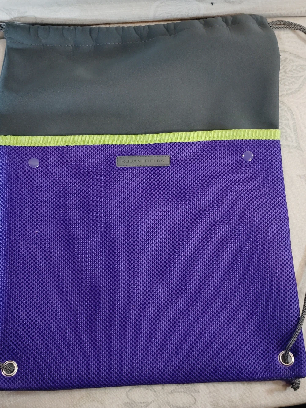 Rodan + Fields Purple and Gray Drawstring Backpack w/ Clinch Closure
